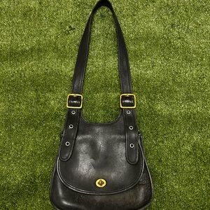 Coach Black and Gold Leather Shoulder Bag